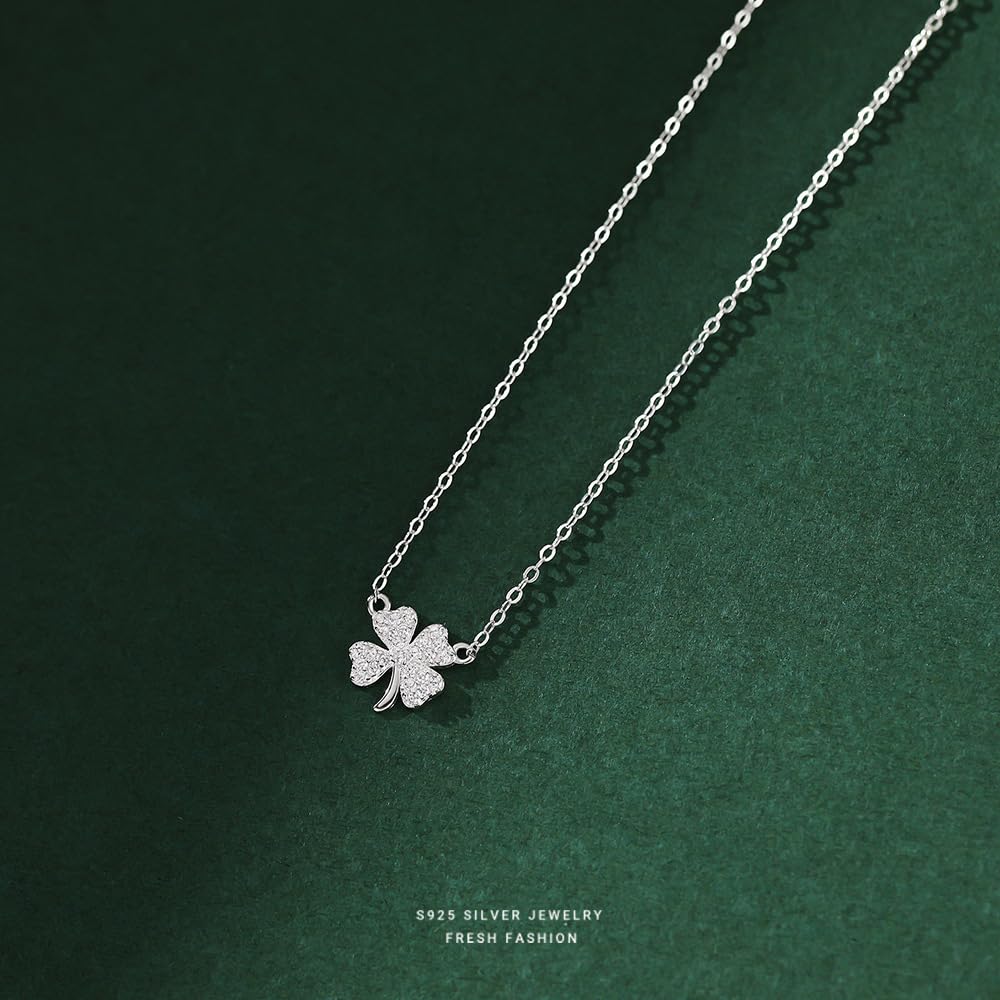 S999 Sterling Silber Diamant vierblättriges Kleeblatt Halskette Damen leichte Luxus Nische Wald Stil kleine frische Schlüsselbeinkette vielseitig