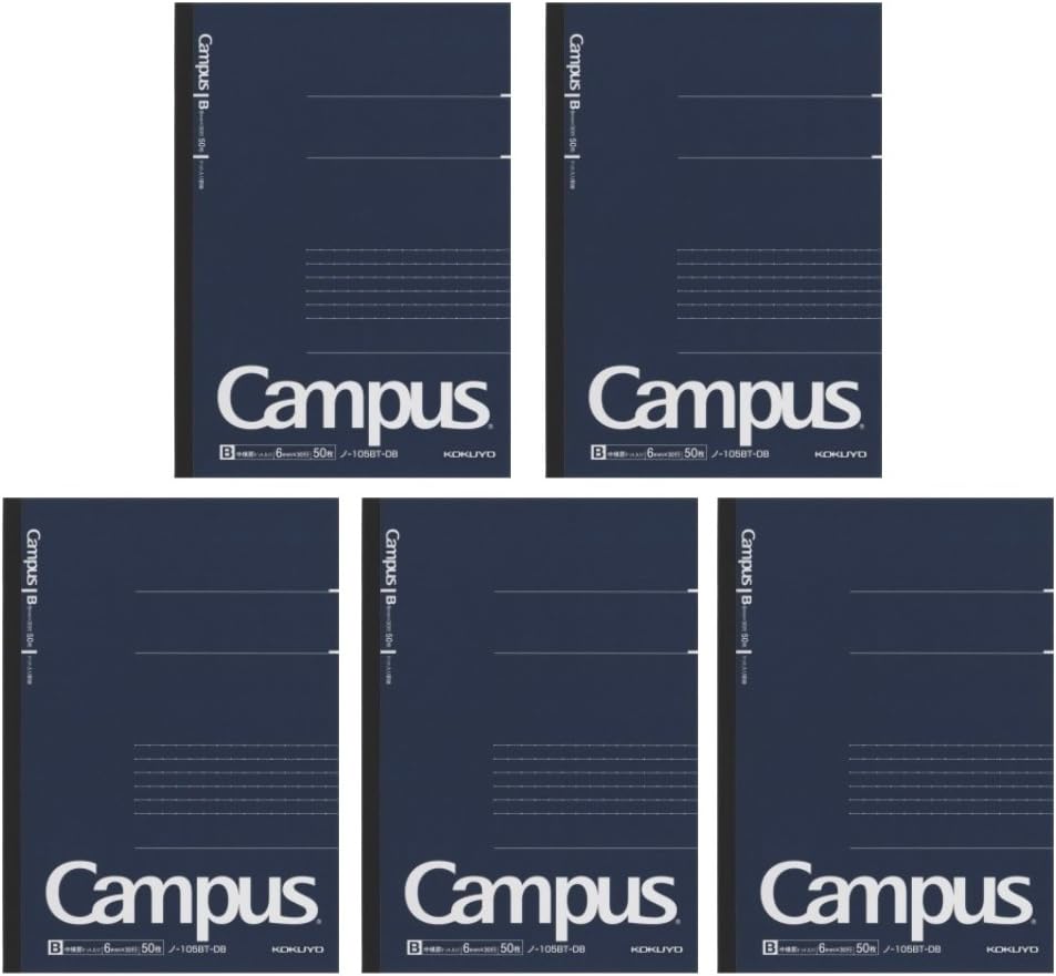 Campus Pre-Dotted Notebook, A5-dotted 6 mm Rule - 30 Lines X 50 Sheets - 100 Pages, Pack of 5 Dark Blue