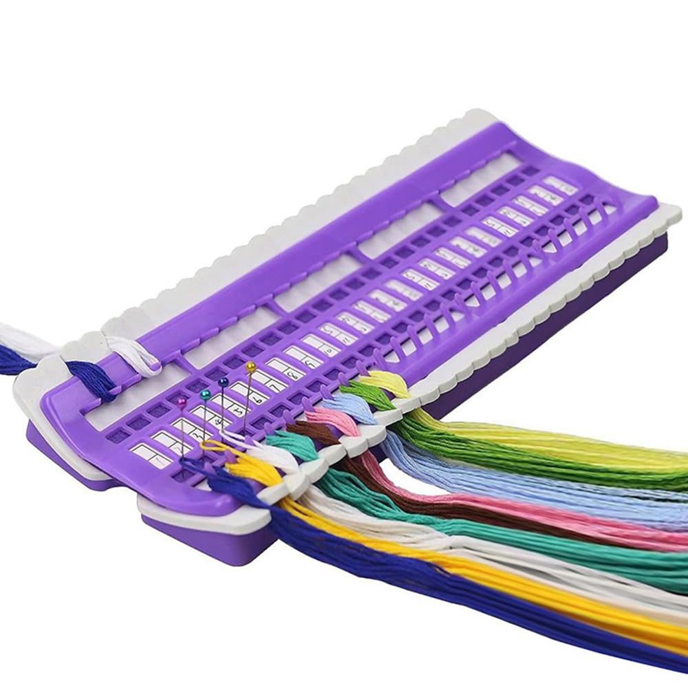 Organizador de hilo de bordar, 50 posiciones, soporte para hilo de punto de cruz, organizador de hilo, herramienta de punto de cruz (morado)