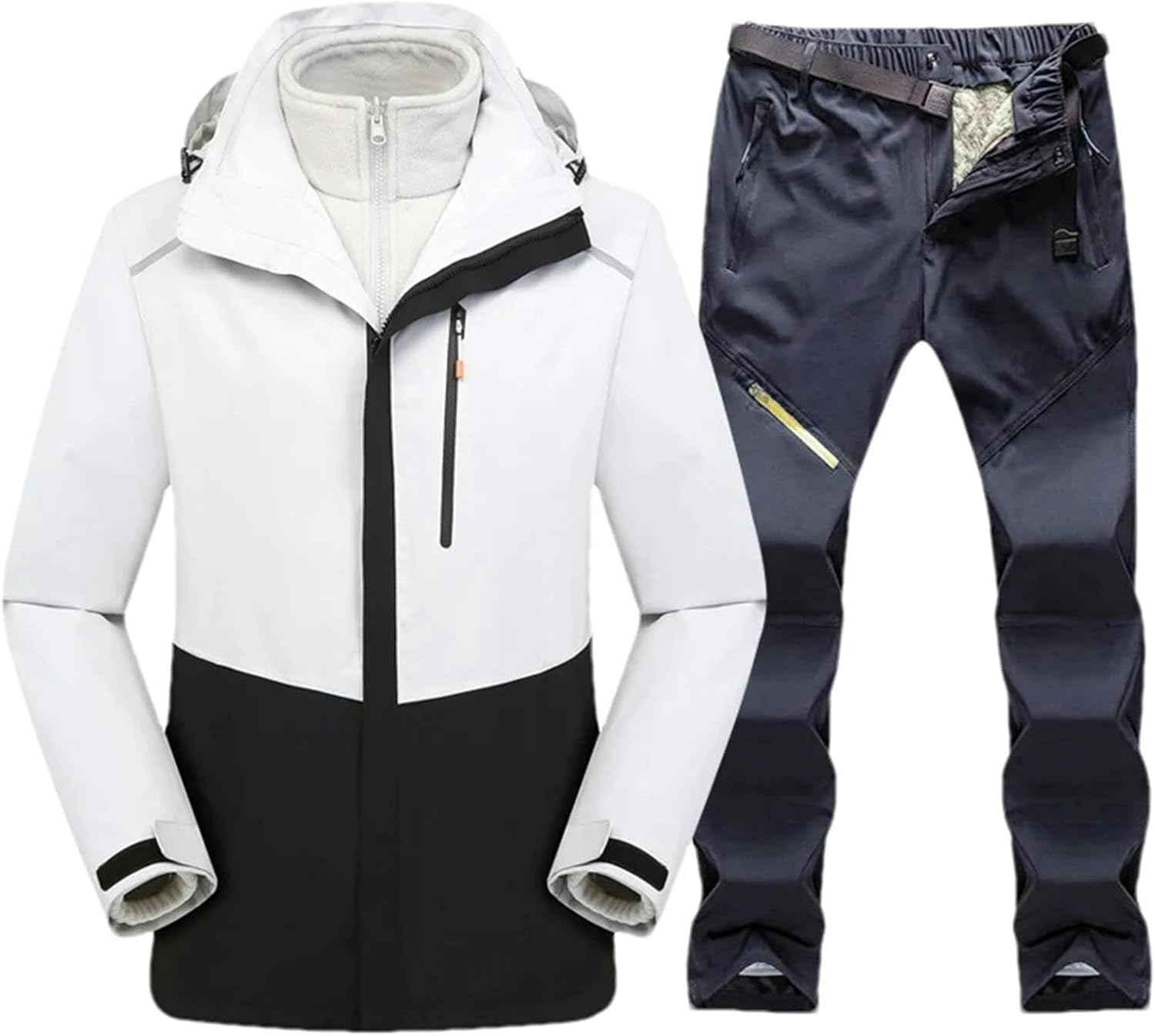 JXQXHCFS Men Ski Suit Waterproof Snow Fleece Jacket Pants Male Snowboard Sets Winter Sports Warm Skiing Camping Trousers