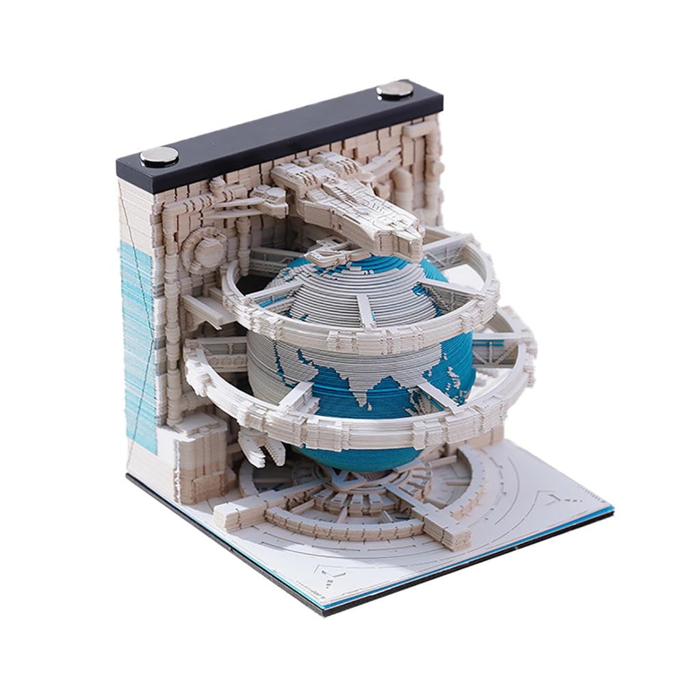 Abreißbarer 3D-Papierkunst-Notizblock-Tischkalende 3D-Kalender, Abreißkalender 2025, 3D-Papierschnitzkalender mit Erdthema, Kunstwerk-Ornamente, (Blu)