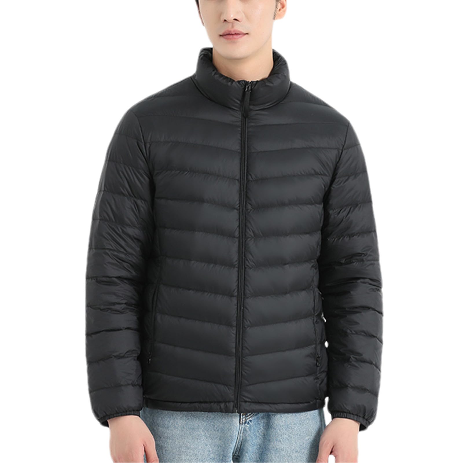 Chaqueta de plumón Ultraligera con Cuello Alto para Hombre Abrigos de plumón Informales Resistentes al Viento y al Agua