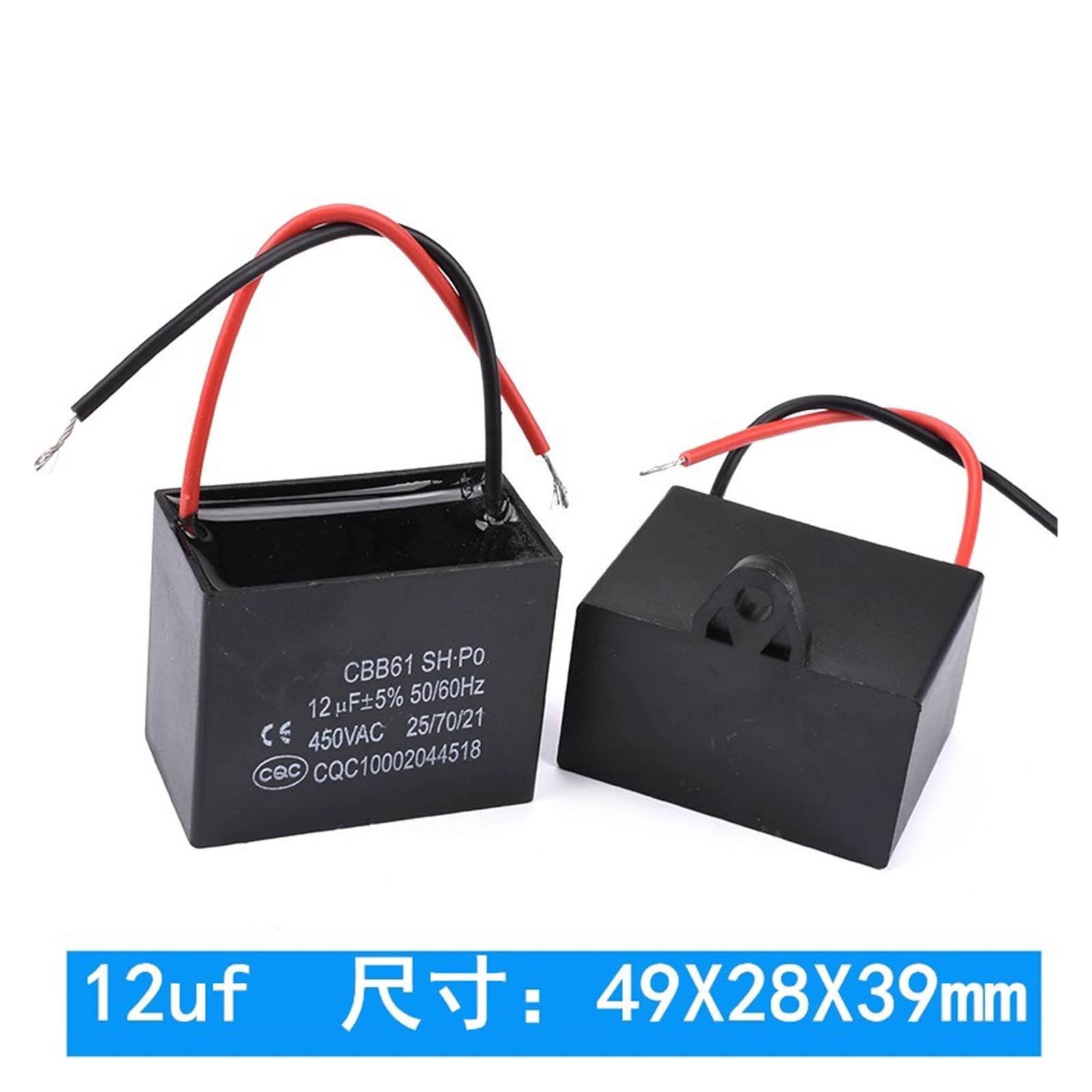 2 uds CBB61 450V 1uF ~ 6uF Terminal electronic starter de ventilador de techo funcionando condensador rectangular (Size : 6uF)