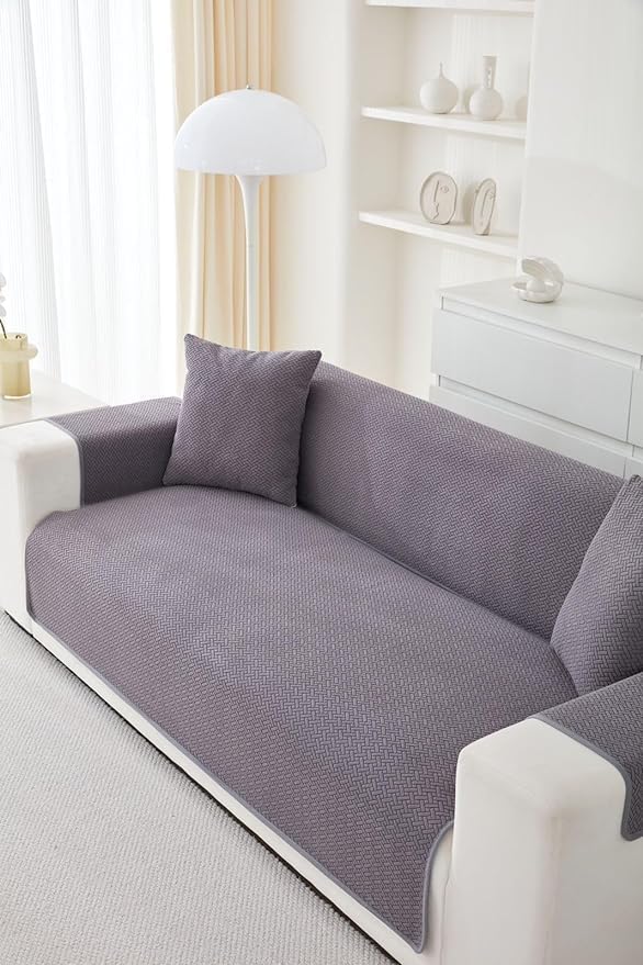 Image of HOMETHREADS Innovative Premium Sofa Cover Set with PVC Backing for Non-Slip Comfort (Light Grey, 2 Seater Large | 176x140cm)