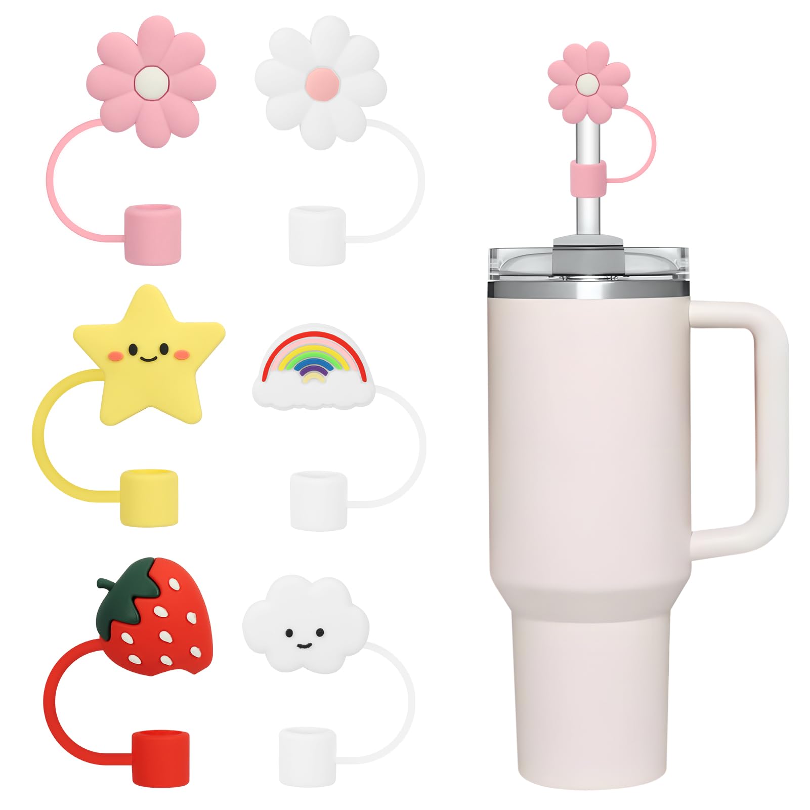 FYY Reusable Straw Covers Cap 6 Pack Silicone Straw Lids Tips for tumblers, 0.4in Dust Proof