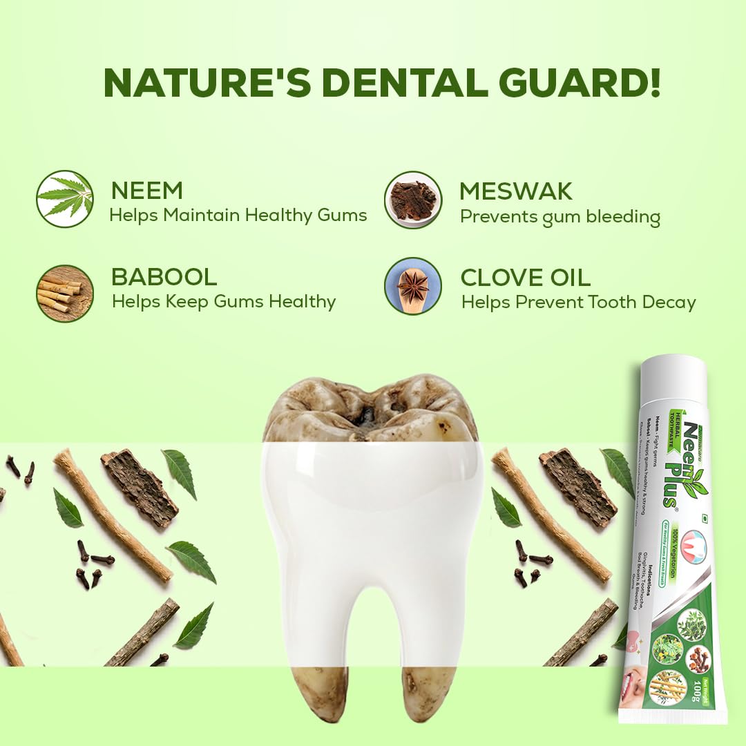 Pil Neem Plus Herbal Dental Gel | Neem toothpaste with Clove, Meswak & Babool | Promotes Fresh Breath & Keep Gum's Healthy (300g, Pack of 3) 1