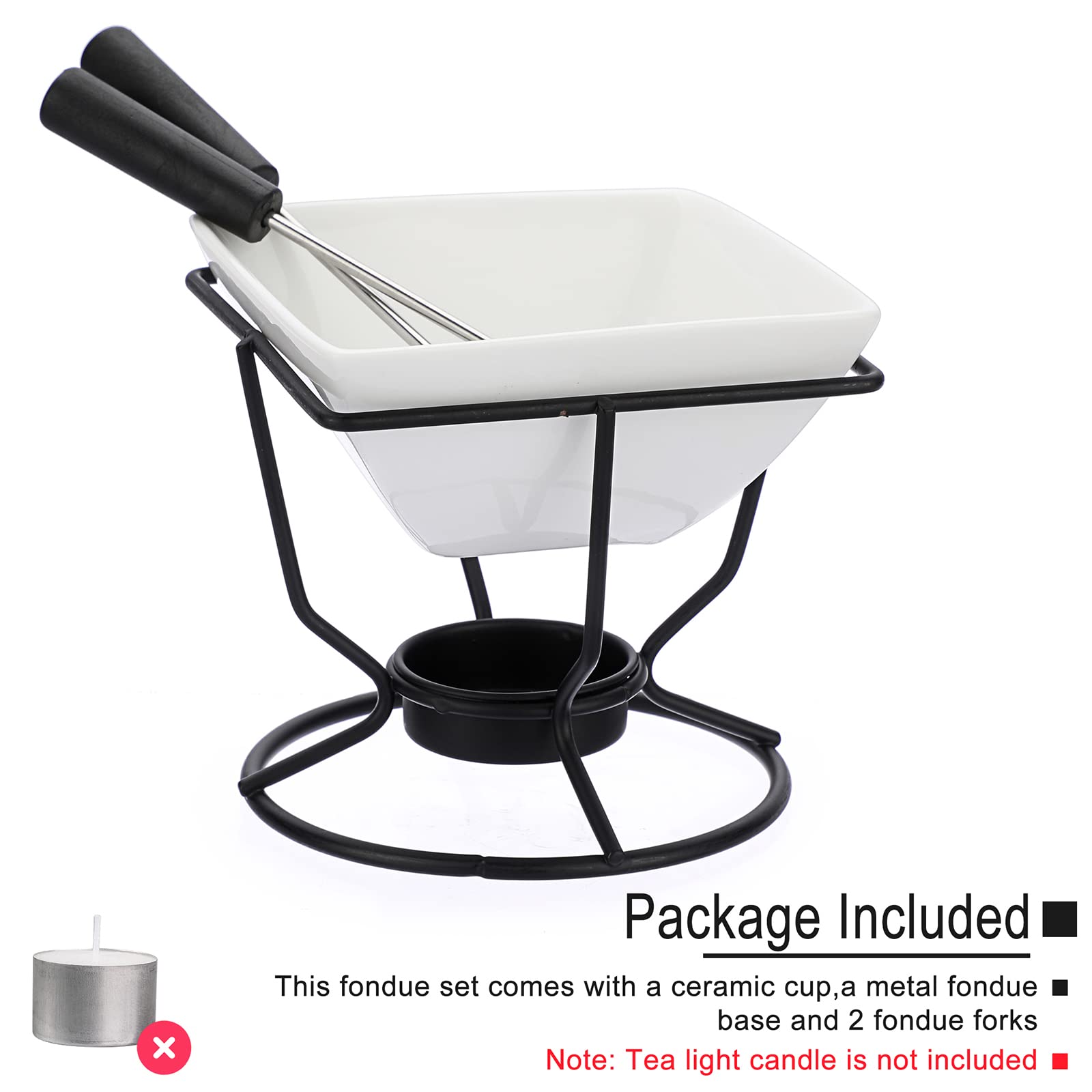 SUMNACON Set di pentole in ceramica con 2 forchette di cioccolato, fonduta di formaggio, fonduta per cioccolato, formaggio, fonduta, cena di famiglia, dessert, feste di vacanza, bianco quadrato
