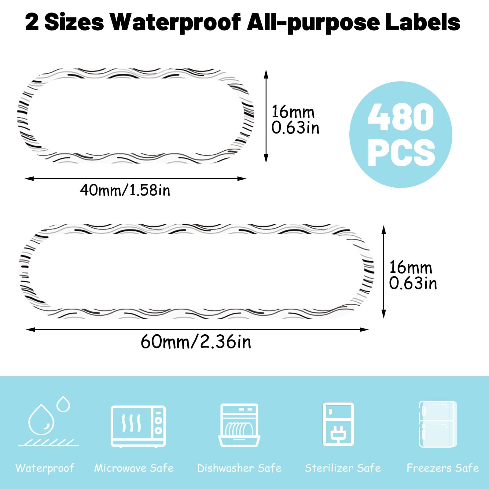 480 Baby Bottle Labels for Daycare, Waterproof Self-Laminating,Black/White view 2