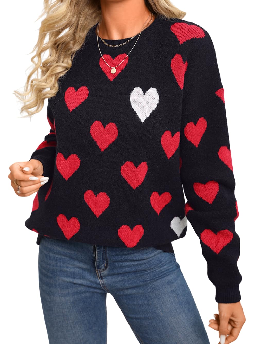 Kaei Shi Heart Sweater Pattern Chunky Pullover Sweaters Cute Date Valentines Outfits Women