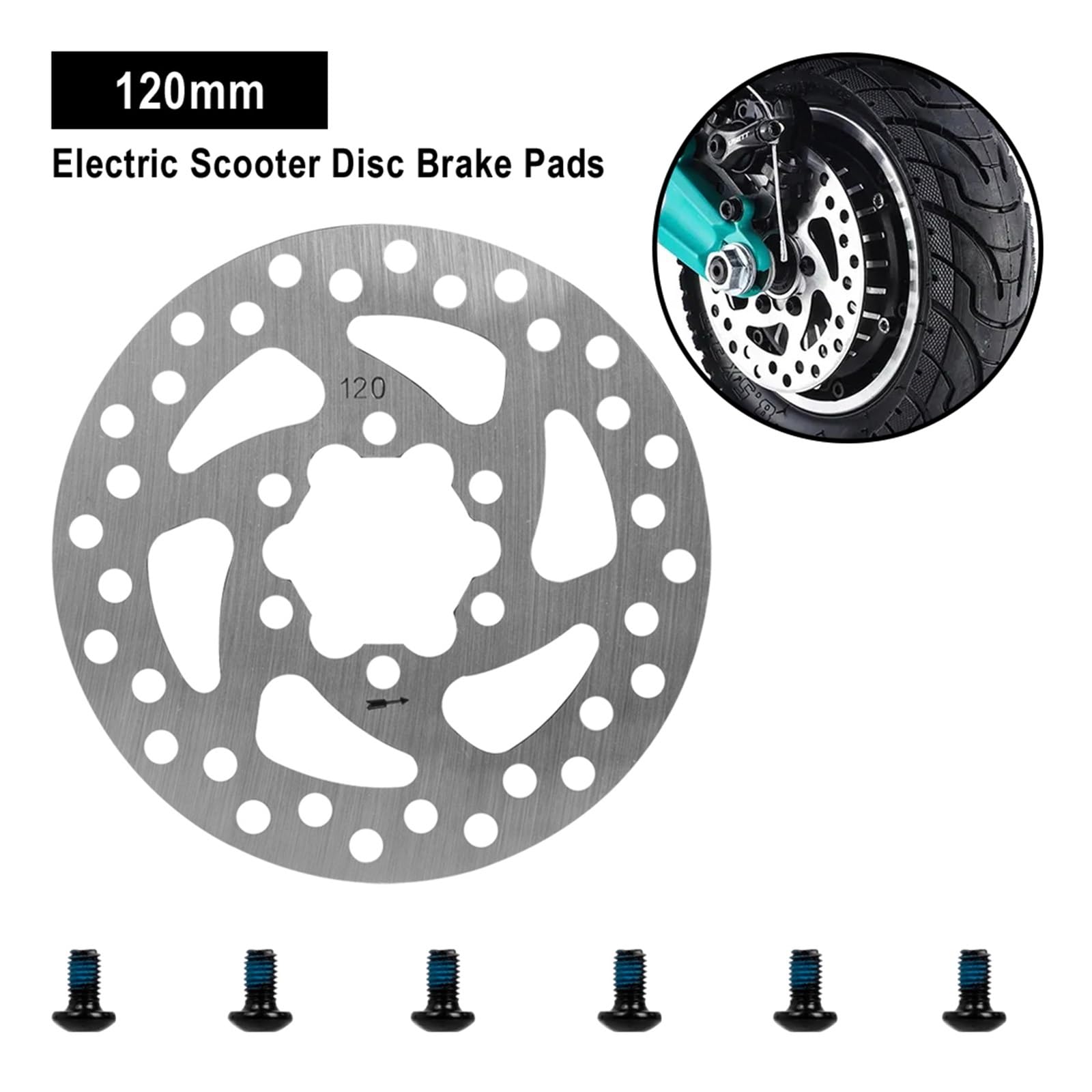 Dispositivo Freno a Disco da 120 mm for Monopattino Elettrico, rotore in Acciaio Inossidabile a 6 Fori con Viti, Compatibile con VSETT 9 9+ Zero 8X 9 E Scooter(Silver)