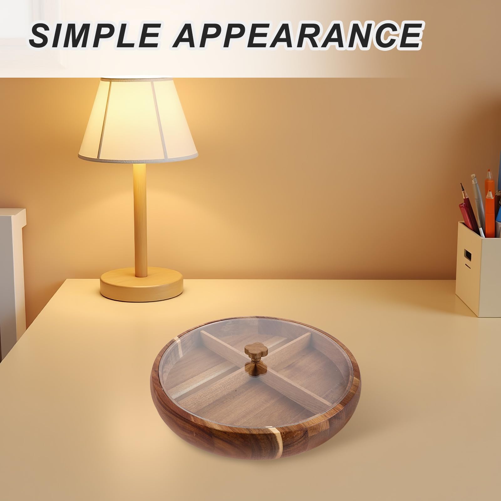 Abaodam Plateau de Service Rond en Bois avec Couvercle Transparent et Compartiments Multiples, Plateau Décoratif pour Fruits Secs et Fruits, pour Fêtes et Réceptions