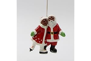 Fine Ceramic Christmas African American Black Mr. &amp; Mrs. Santa Claus Coupe Skating Figurine Ornament