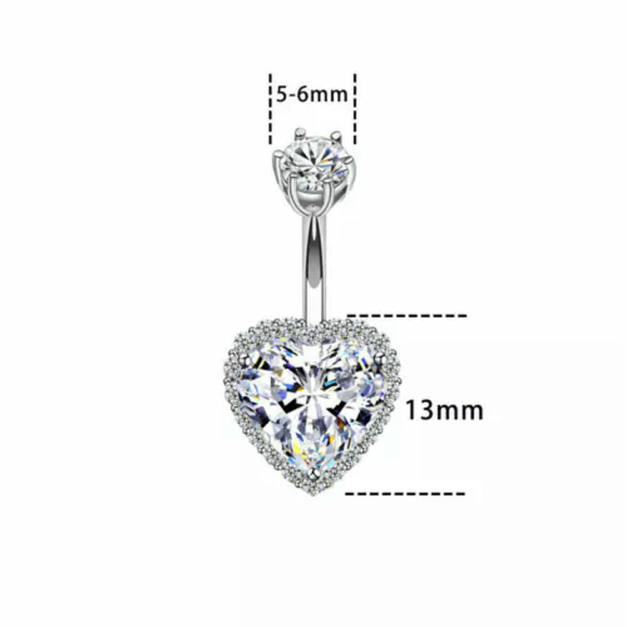 Piercing all'ombelico con Cristallo CZ a Forma di Cuore in Argento Sterling 925 A1055-10mm