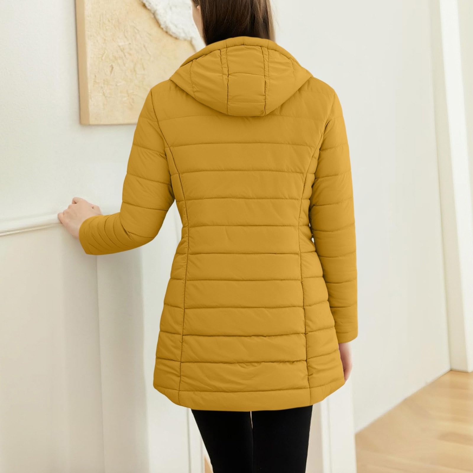 Cappotto Invernale da Donna Trapuntato Lungo con Cappuccio e Bordo in Pelliccia Giacca Imbottita in Cotone Calda, Cappotto Casual Antivento per Le Giornate Fredde