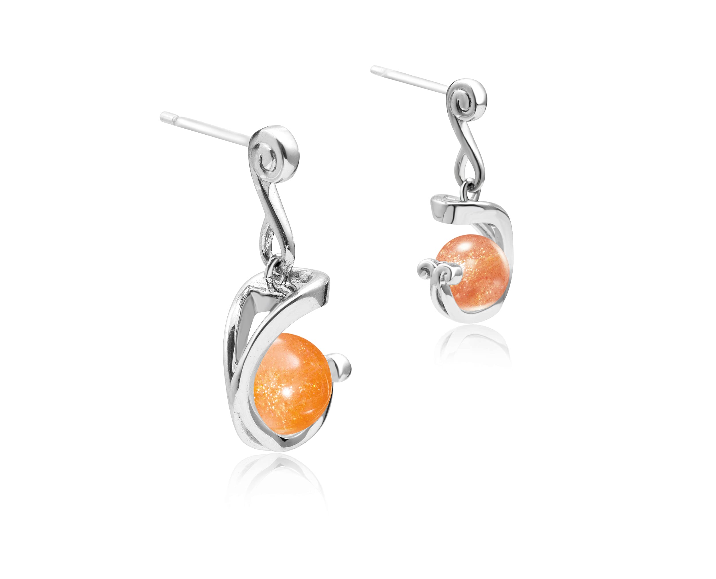 Oregon Sunstone earrings-Drop dangle earrings-Ball earrings dangling-Birthstone earrings-Simple silver earring for women-Everyday earrings