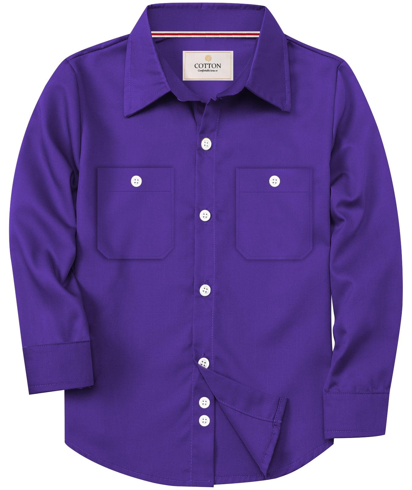SANGTREE Boys & Mens 100% Cotton Long Sleeve Button Down Shirts Solid Collared Shirts with Two Pockets