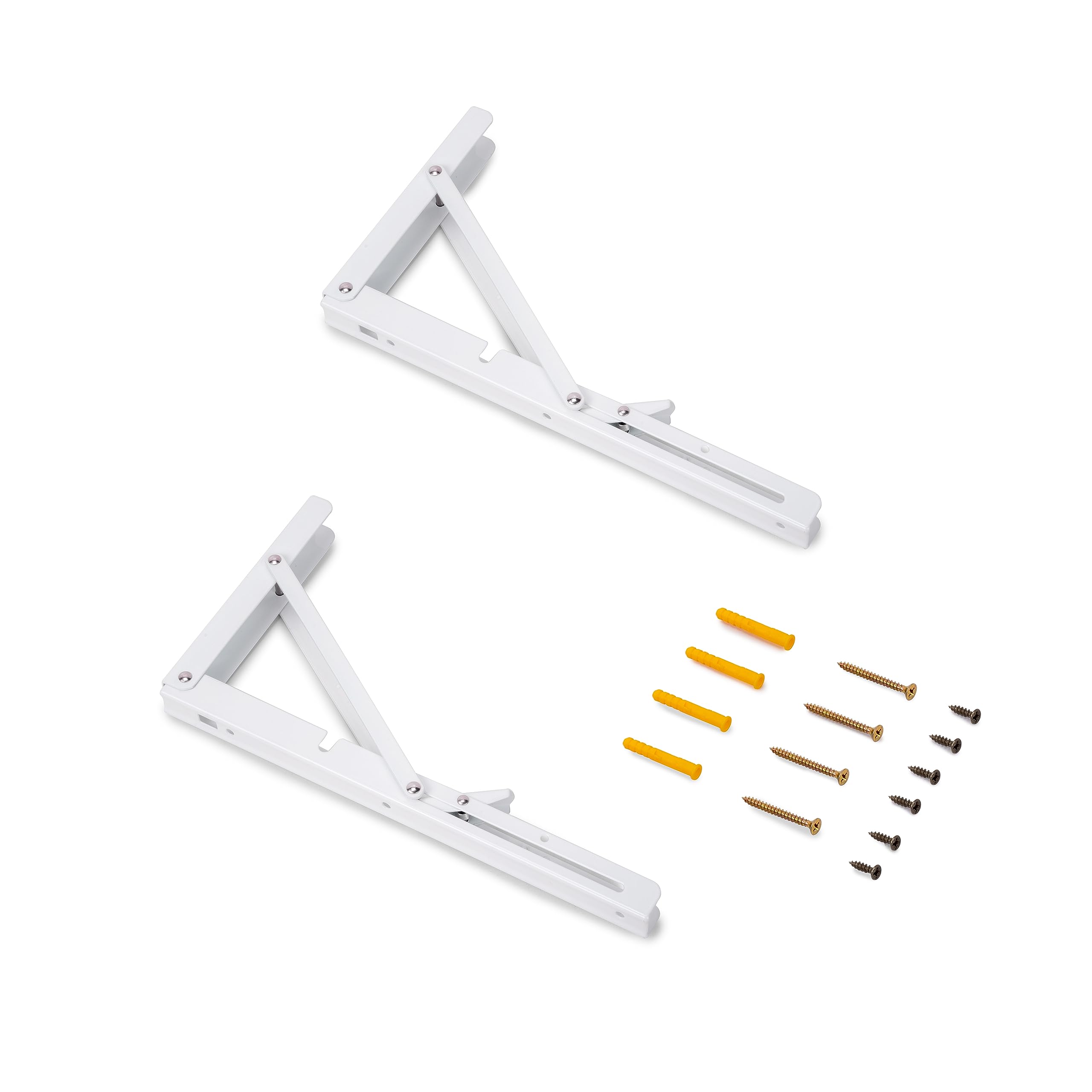 Emuca White - Folding Shelf Supports, 303Mm, Set Of 2 Folding Shelf Brackets, Max. Load 50Kg, Painted, Steel