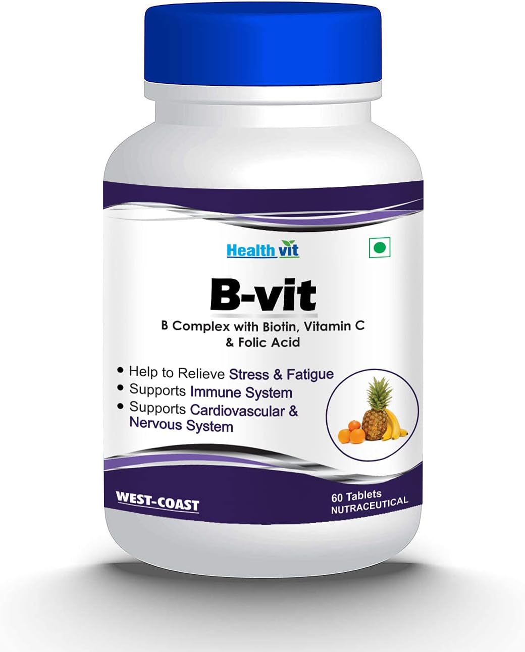 Nutrition Natural B-Vit Vitamin B complex with Biotin, Vitamin C and Folic Acid - 60 Tablets (Vitamins B1, B2, B6) For boosts energy Mental Power & Metabolism