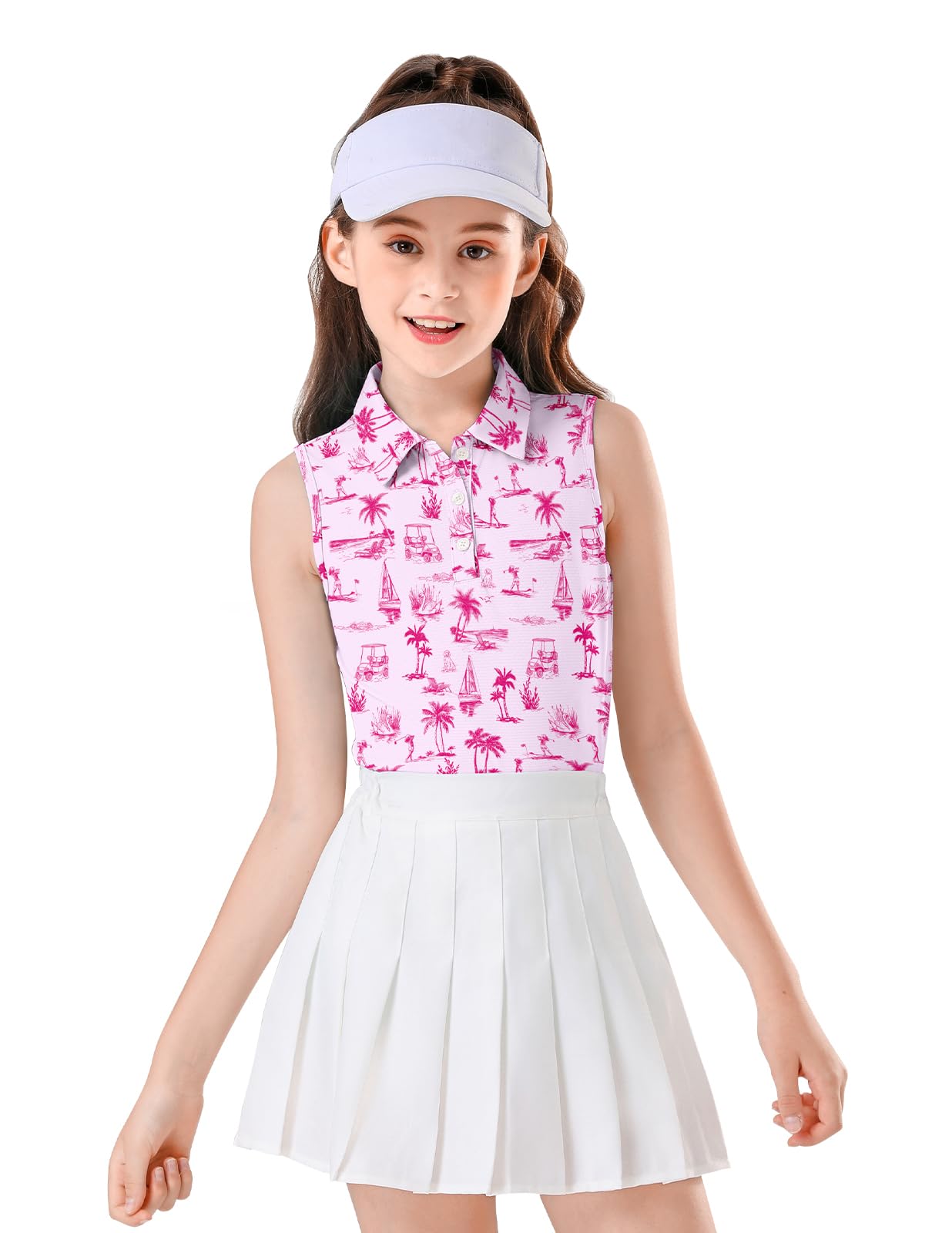 Soneven Girls Sleeveless Polo Shirts Button UP Golf Tennis T-Shirts with Collared Quick Dry Tank Tops for 4-14 Years