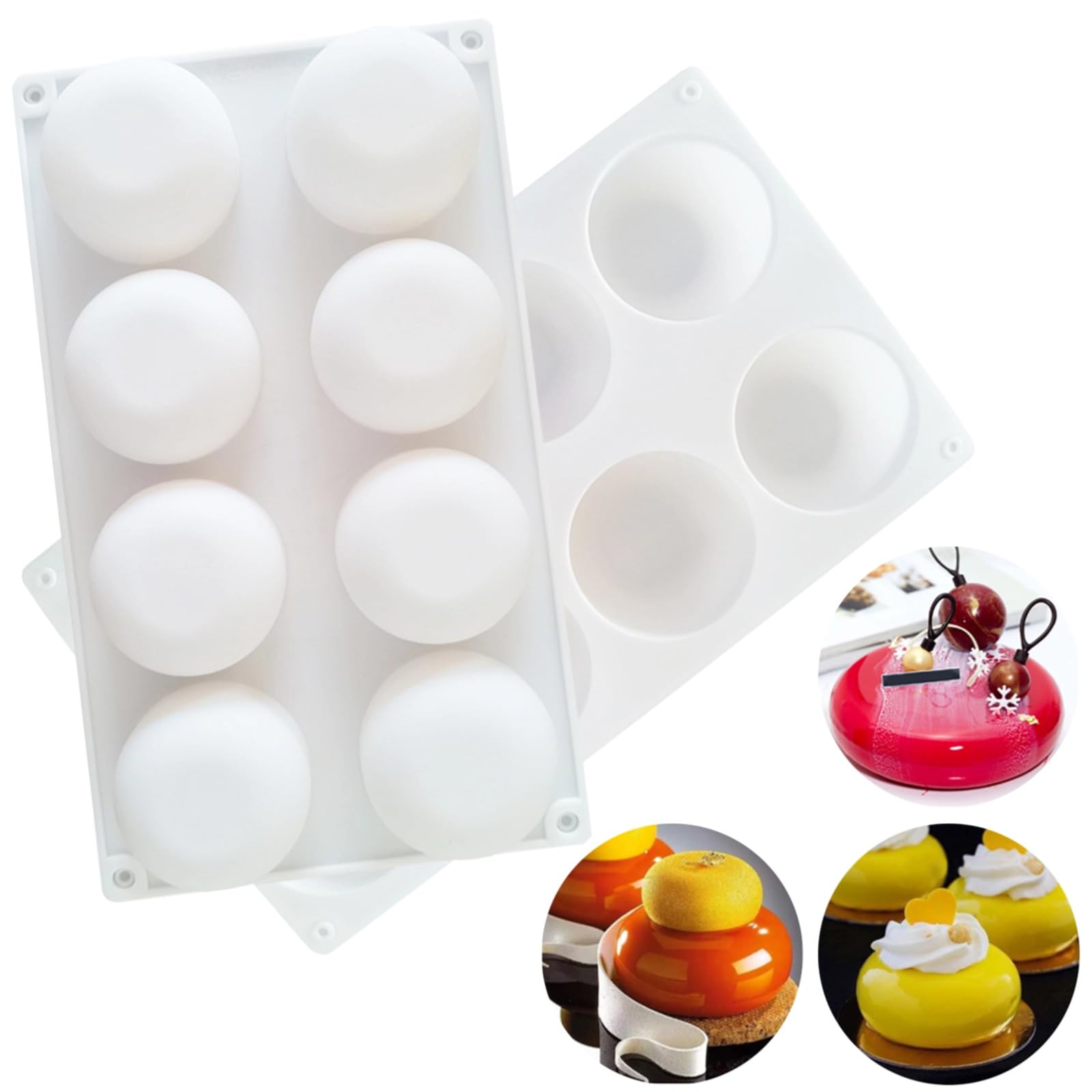 Moule demi-sphère en silicone, lot de 2, 8 cavités, moule de cuisson 3D pour gâteaux, chocolats, gelées, savons, pour pâtisserie et loisirs créatifs