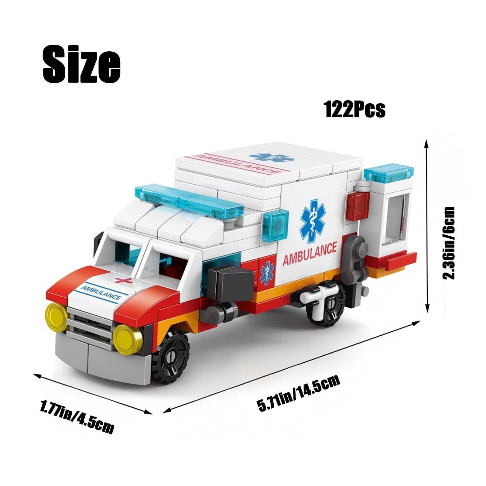 Ambulance Building Blocks Toy (122 Pieces) – 7 in 1 Emergency Vehicle Set, STEM Learning Creative Play, DIY Construction Toy for Kids Ages 6-12, Gift for Boys & Girls