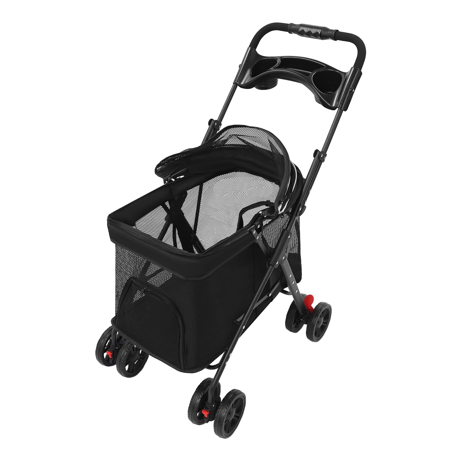 Passeggino per animali domestici, pieghevole, con ruote e tenda, portata 12 kg, per cani e gatti di piccola e media taglia (nero)