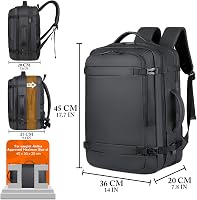 BAGZY Férfi Laptop Hátizsák 17" - Vízálló, Bővíthető 30-40L Utazótáska USB Töltőporttal, Kézipoggyász Méret 45x36x20cm, Fekete 3