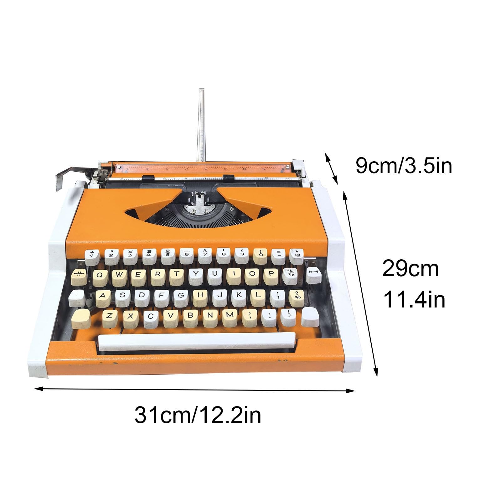Orange Mechanical English Typewriter, Old-Fashioned Traditional Portable Manual Typewriter for Notes Or Letters Or Creative Writing