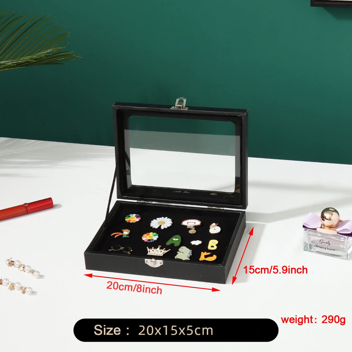 Black Dustproof Pin Display Case Shadow Box Frame with Hooks for Military Medal Jewelry Pin Badge Rings Necklaces Bracelets- 8x6 Inch