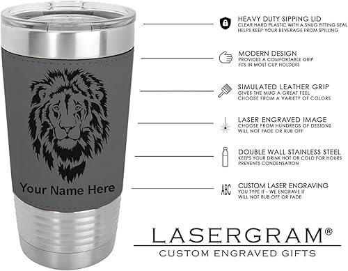 Miniatura 6 de LaserGram 20oz Vacuum Insulated Tumbler Mug Mermaid Personalized Engraving Included Faux Leather Gray