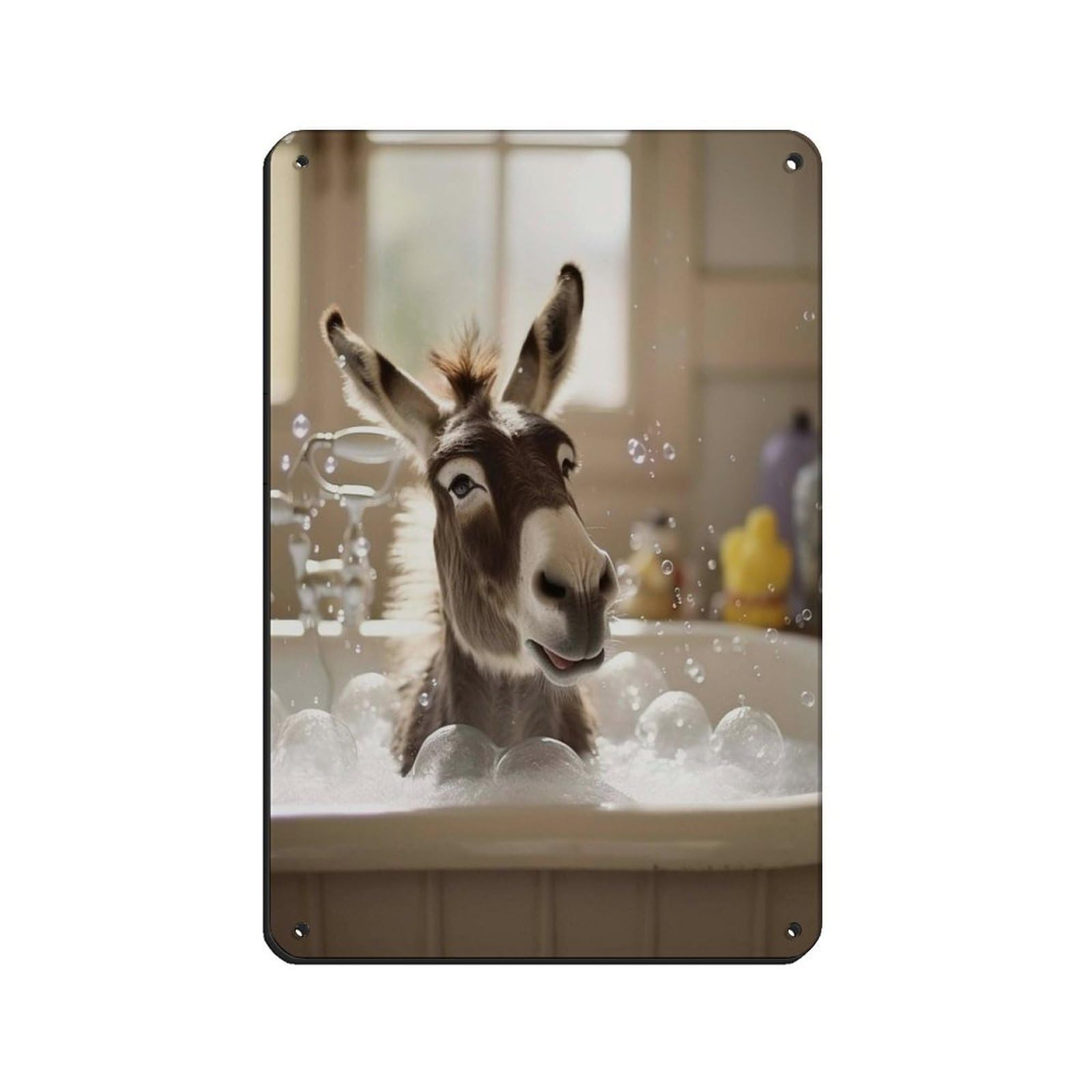 Whimsical Donkey Bath Time Art Tin Sign Vintage Metal Pub Club Cafe Bar Home Wall Art Decoration Poster Retro 8x12inch(20x30cm)