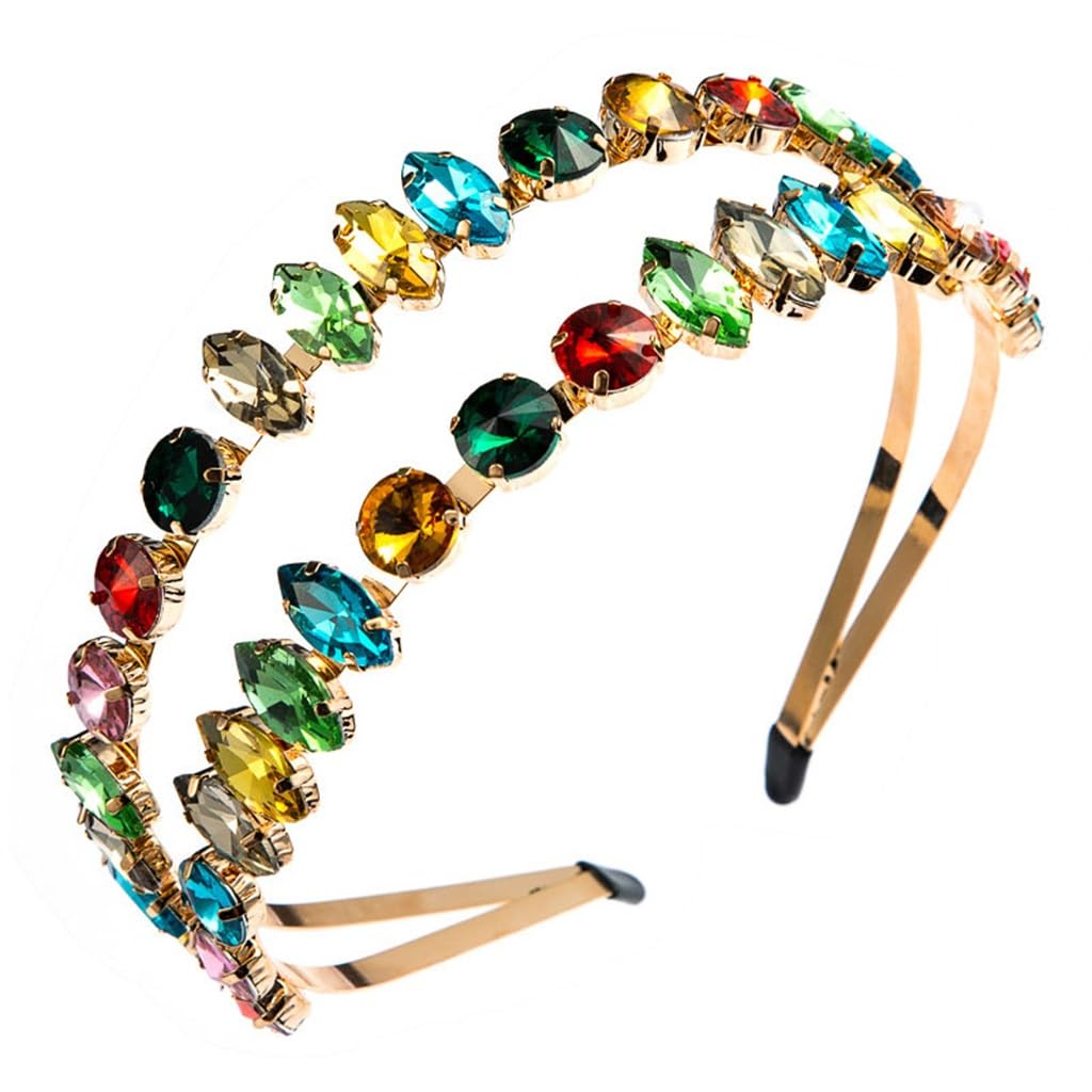 FMURY - Fasce per capelli con strass colorati, da donna, in lega, bordo largo, super brillante, accessori per capelli per feste