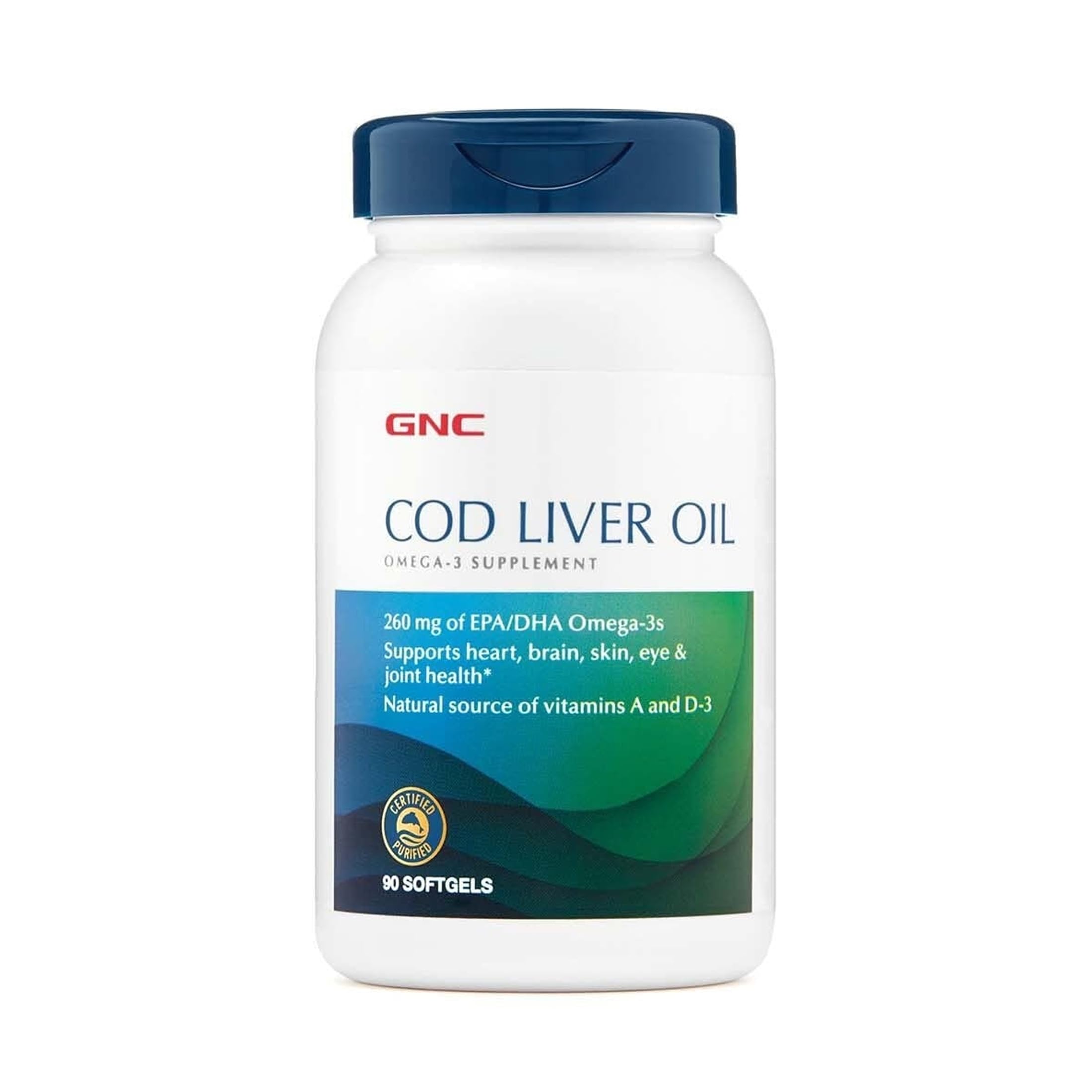 GNC Cod Liver Oil Omega 3, 260mg EPA & DHA, 90 Softgels