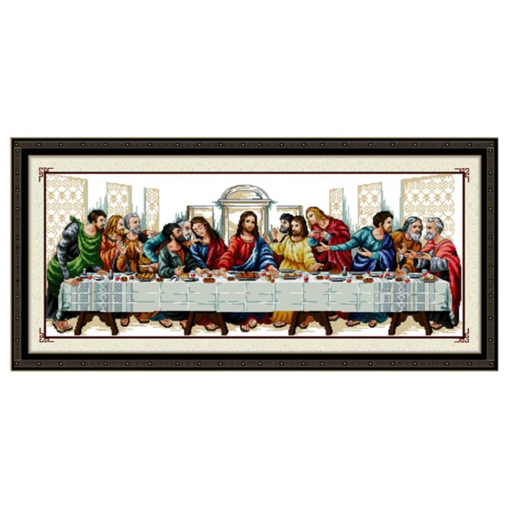 Froiny White Diy Cross Stitch Set Embroidery Kit Precise Printed The Last Supper Design Handmade Needlework Cross-Stitching Decor, 98*44Cm,