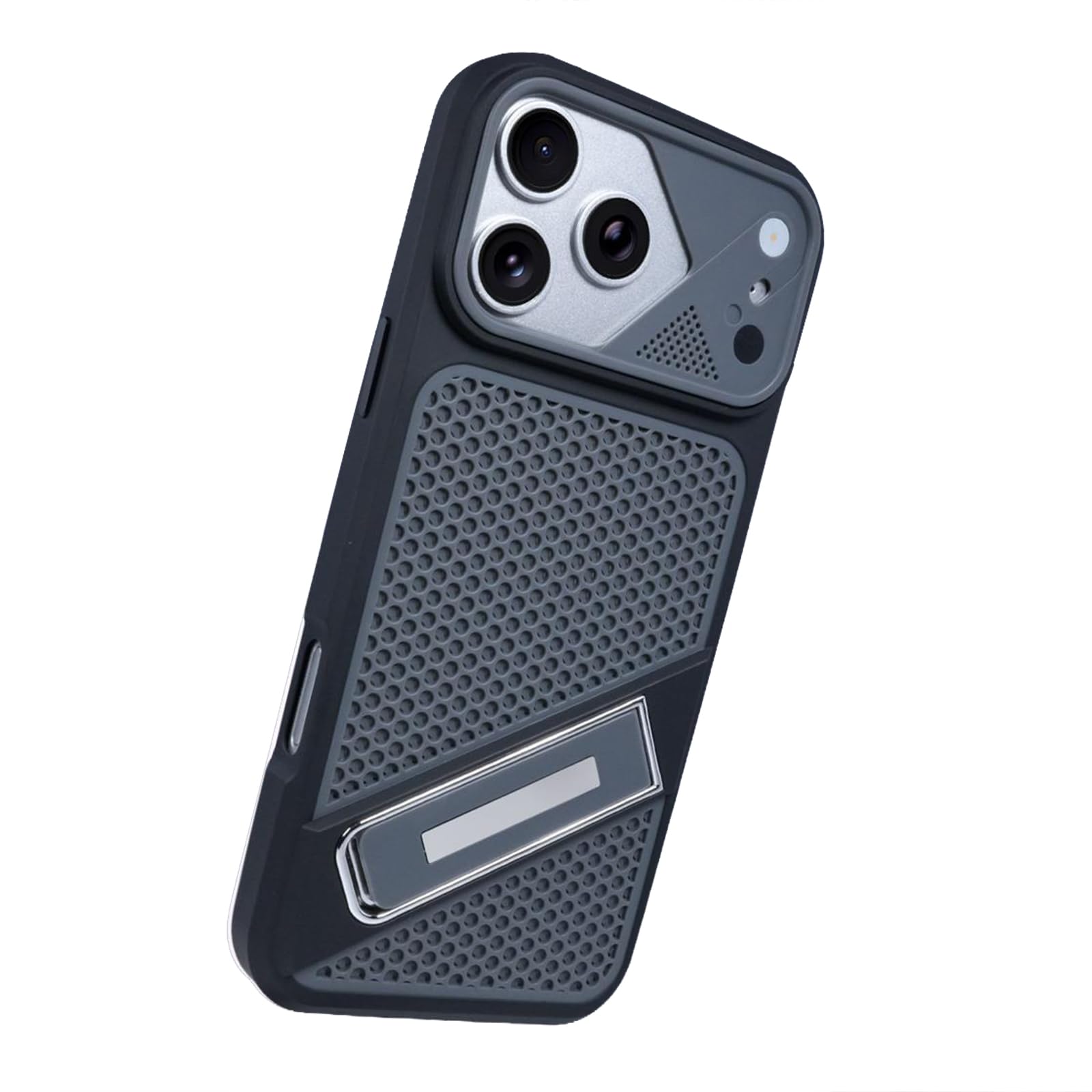 MFAOSHI Slim Case for iPhone 17 Pro Max/17 Pro/17 Air/17, Frosted Heat Dissipation Phone Case with Foldable Metal Bracket Cover,Black,17 ProMax