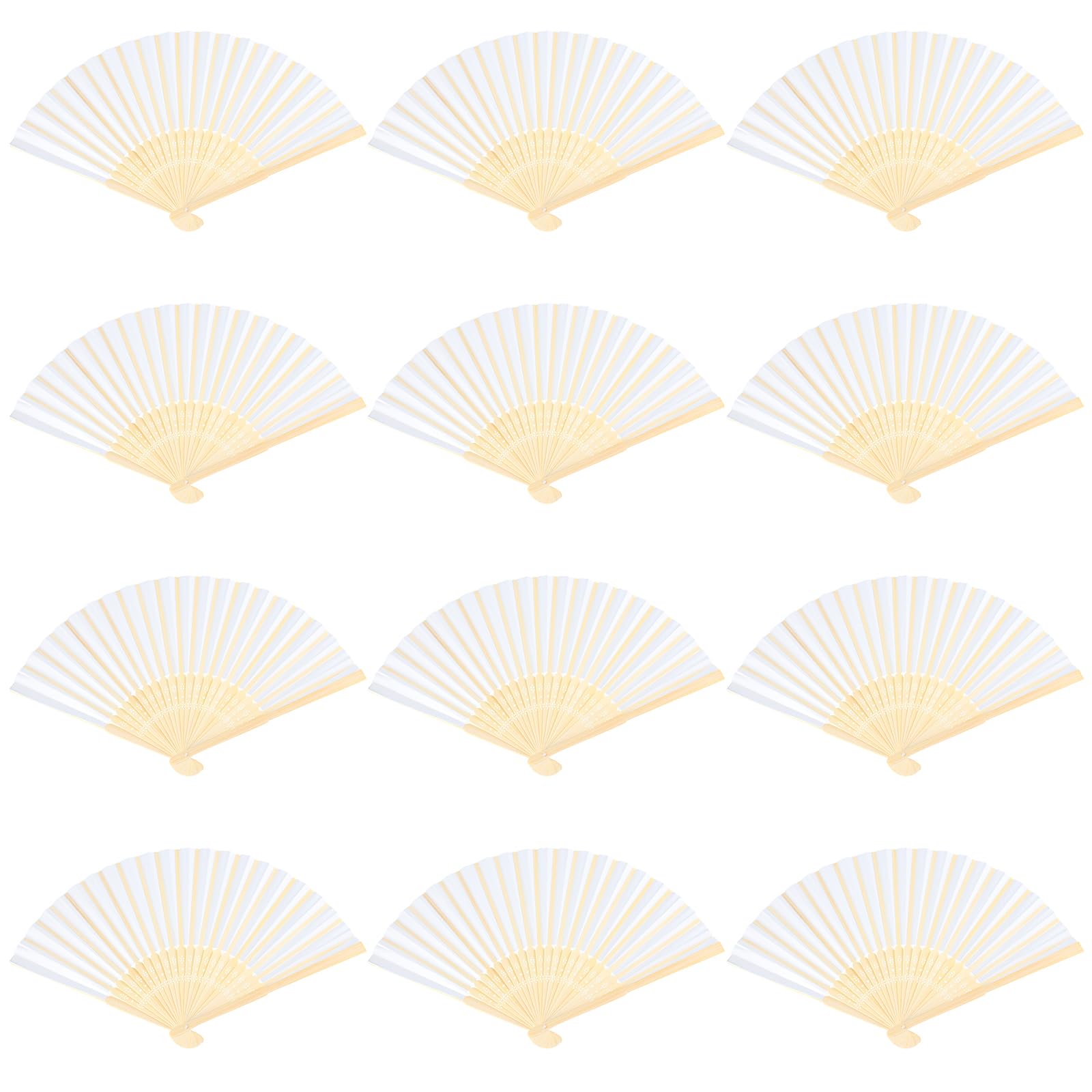 12 Abanico Plegable de Mano, 21x2,8x1cm, Ventilador Papel de Mano Abanicos de Bambú, Abanico Boda para Invitados Personalizado, Abanico Pequeño para Bolso, Fiestas DIY Regalo (Blanco)