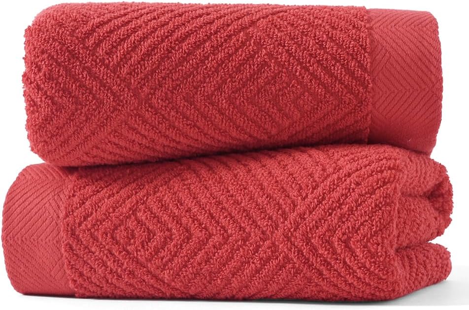 sense gnosis Red Hand Towel Set of 2 Premium 100% Cotton Herringbone Striped Weave Ultra Soft Highly Absorbent Hand Towel for Bathroom 13 X 29 Inch - Image 5