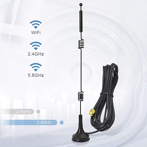 Miniatura 3 de Bingfu WiFi de banda dual 2.4GHz 5GHz 5.8GHz 9dBi Base magnética MIMO RP-SMA antena macho paquete de 2 para enrutador WiFi, tarjeta de red
