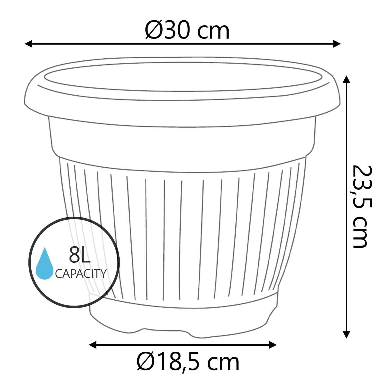 IMJ-Global Set di 10 Vasi e Sottovasi Rotondi Terra in Plastica Ø30x23,5 cm da Interno Esterno Colore Nero Design Classici
