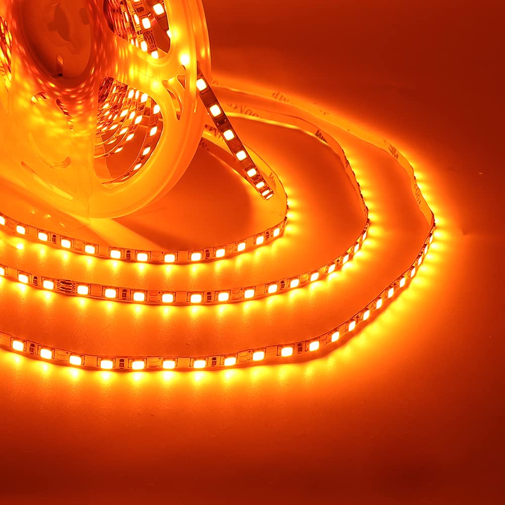 5m LED Strip Orange,120 LEDs/m IP21 Flexible Strip,DC 12V 2835 LED Strip,3M Adhesive Mount,PCB Width 4mm,4-5W/m,12-14LM/LED, for Light Box Advertising,Bedroom and Living Room Lighting Decoration