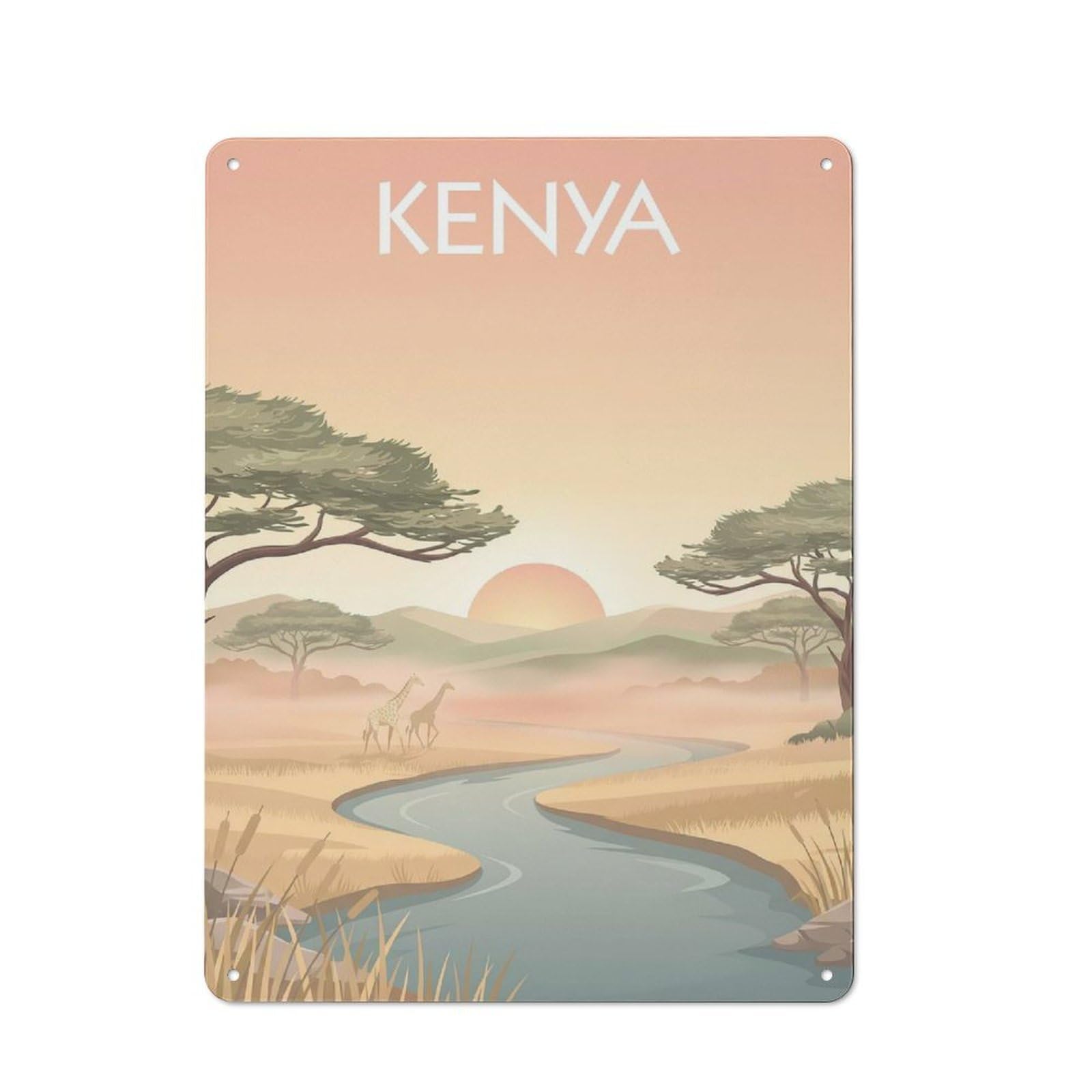 Junmoney Style-23 Metal Wall Sign 40X30cm Featuring Kenya Sunrise For Café Or Restaurant, A New Home Present For Hospitality Interior Collectors