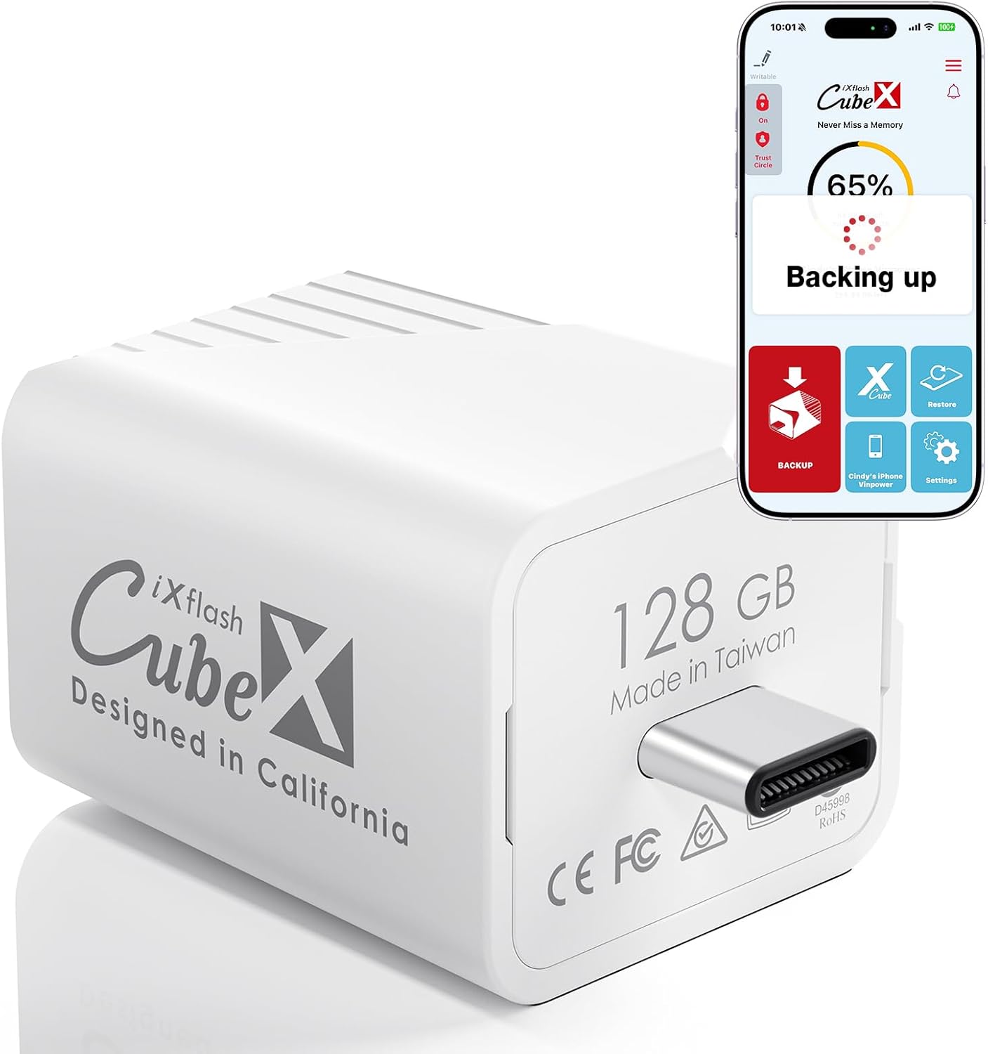 iXflash Cube 256GB USB Flash Drive for iPhone/iPad/Android, Auto Photo Backup While Fast Charging, Apple MFi USB 3.2 Type C Data Cube Photo Stick Backup Drive, External Hard Drive w/Free APP