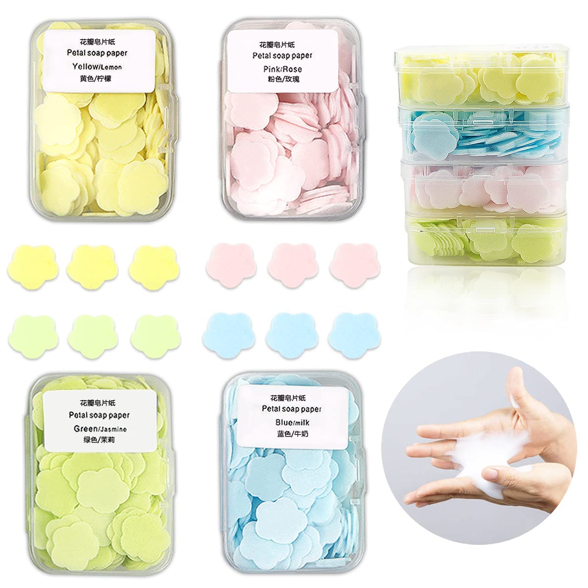 400 PCS Petal Soap Sheets Set,Portable And Dissoluble Soap Paper Sheets,Easy to Washing and Cleaning,Perfect for Children Adults Outdoor Travel Soap Tablets Durable Petal Shape Soap Sheets