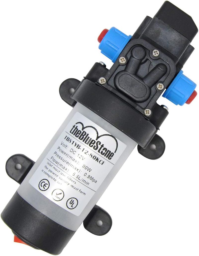 theBlueStone 80W DC 12V High Pressure Micro Diaphragm Demand Water Pump for Car Washing Boat Cleaning Garden Watering Outdoor Mist Cooling