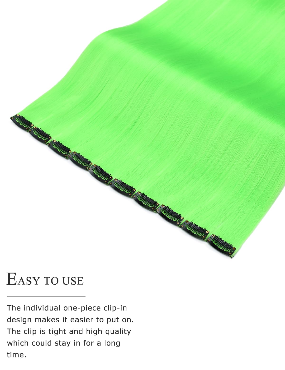 Yamel Colored Hair Extensions 10 Pieces 20 inch Grass Green Clip in Hair Extensions for Women Synthetic Straight Hairpieces for Christmas Costume Party - Image 3