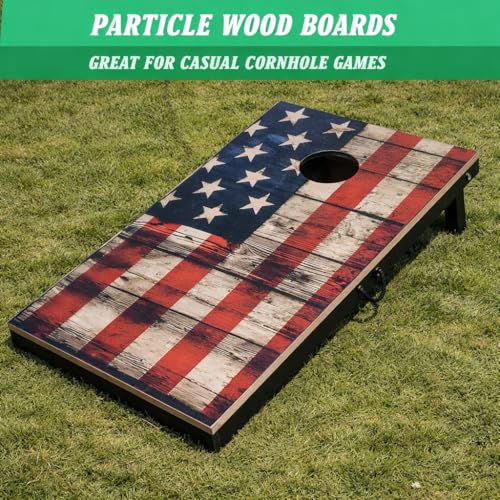Image of Beewibe Classic Cornhole Board Game Kit - Available in 4'x2' Size - Comes with 8 Cornhole Bags (Cornhole Board Game Set) (Vintage USA Flag)