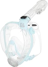 Cressi dal 1946 - Prince Full Face Mask - Maschera Integrale CO2 Sicuro Grande Visione Snorkeling, Anti Fog, Facciale Comfort, Valvola Scarico e Snorkel Dry - Trasparente/Ciano - Junior