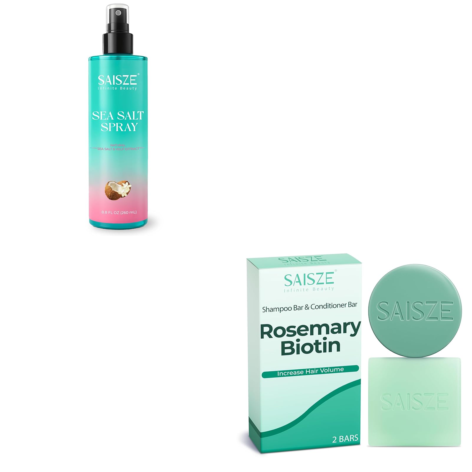 Sea Salt Spray for Women and Men Plus Rosemary Biotin Shampoo and Conditioner Bar