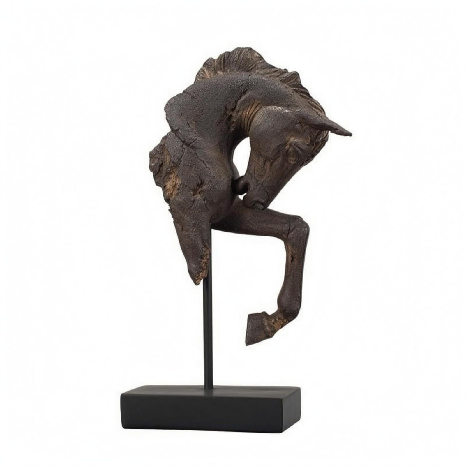 Milageto Estatua de Caballo Decorativa Busto Escultura Figura Ornamento con Silueta y Pátina Oscura Montaje en Soporte Negro para Escritorio y