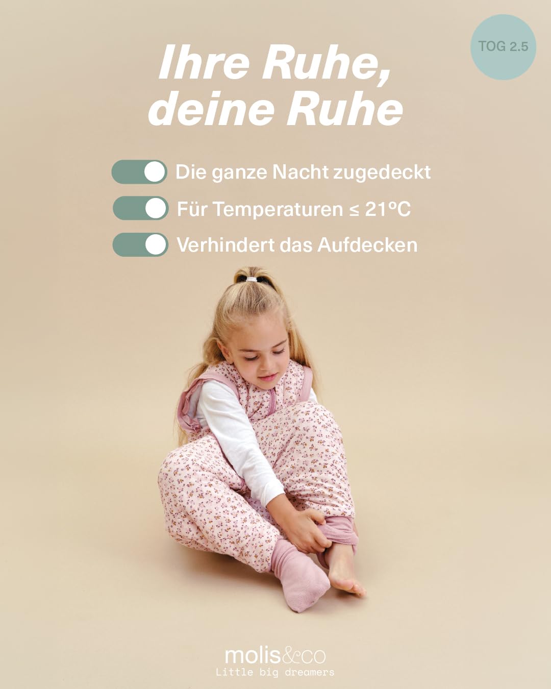 molis&co. Baby-Schlafsack mit Füßen, abnehmbare Ärmel und Socken. 2.5 TOG. Ideal für die Übergangszeit und den Winter. 100% Baumwolle (Oeko-TEX 100). (Misty Rose, 90 cm (3 Jahre))